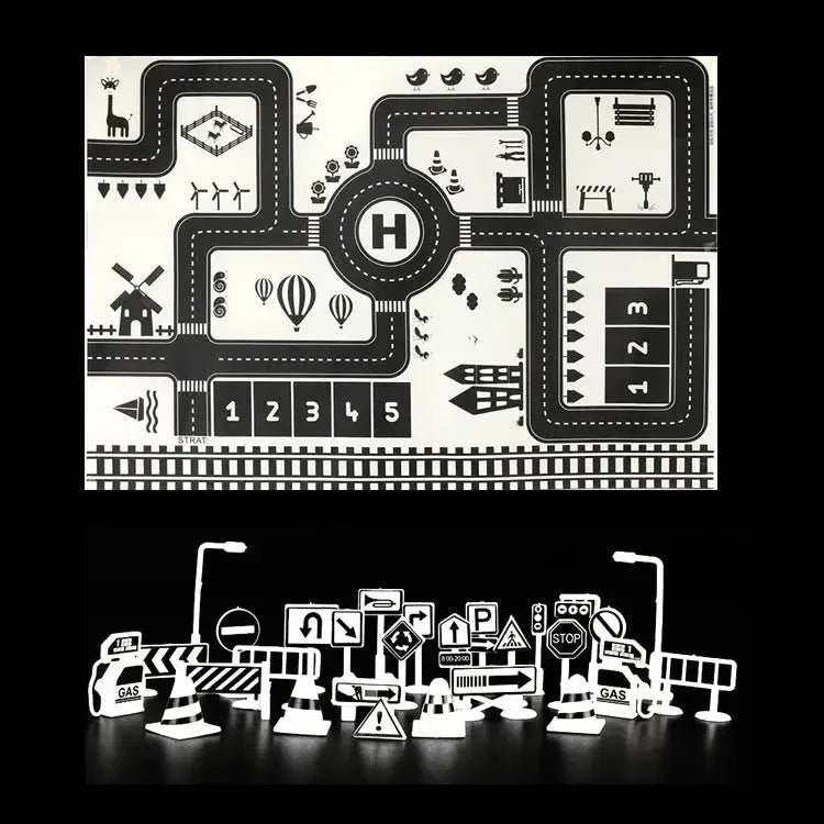 City Traffic Play Mat for Babies - Educational Road Map Carpet with Car Parking and Traffic Signs - Lacatang Shop