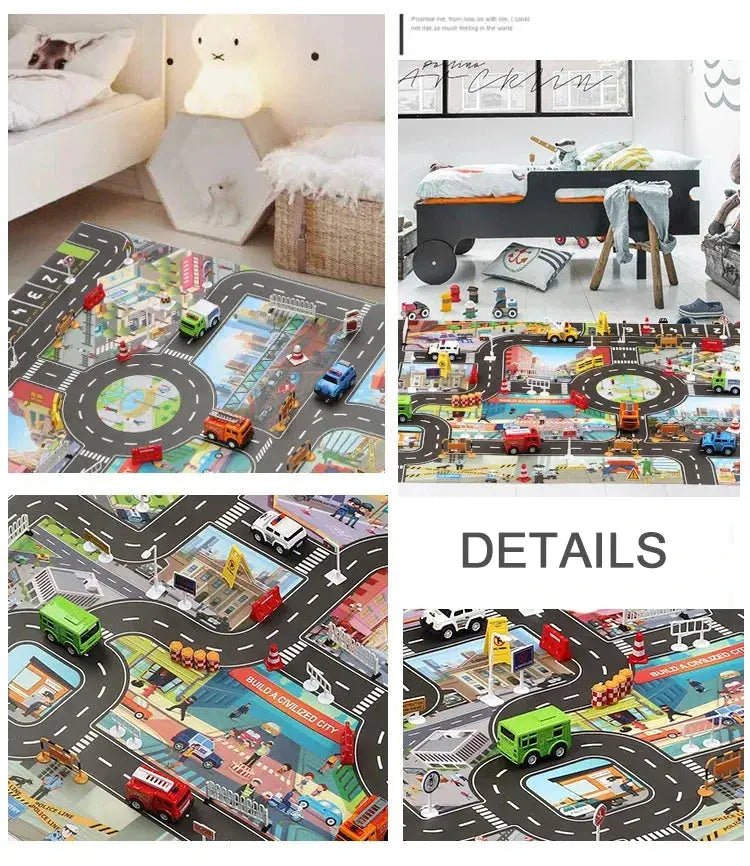 City Traffic Play Mat for Babies - Educational Road Map Carpet with Car Parking and Traffic Signs - Lacatang Shop
