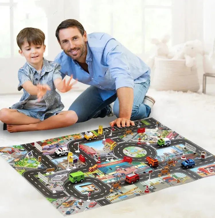 City Traffic Play Mat for Babies - Educational Road Map Carpet with Car Parking and Traffic Signs - Lacatang Shop