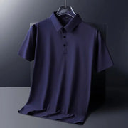 Classic Black High Quality Wrinkle Resistant Ice Silk Short Sleeved T-shirt Men's Summer Lapel Casual Solid Color Tops Polo Men - Lacatang Shop