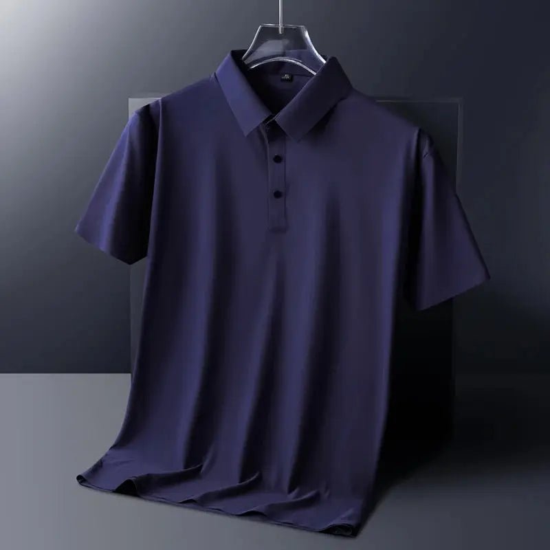 Classic Black High Quality Wrinkle Resistant Ice Silk Short Sleeved T-shirt Men's Summer Lapel Casual Solid Color Tops Polo Men - Lacatang Shop