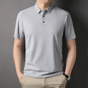 Classic Black High Quality Wrinkle Resistant Ice Silk Short Sleeved T-shirt Men's Summer Lapel Casual Solid Color Tops Polo Men - Lacatang Shop