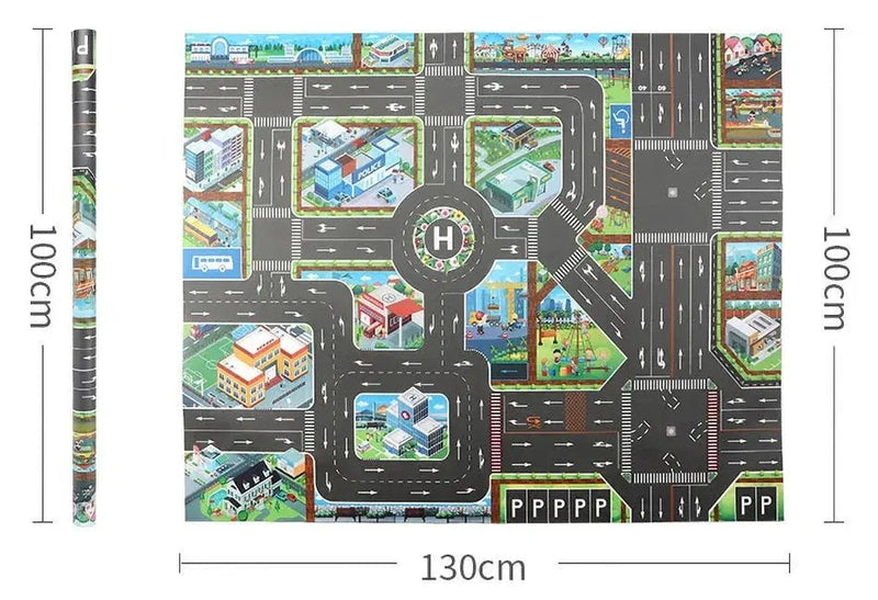 Colorful Cartoon City Traffic Play Mat with Toy Cars for Kids - Educational Baby Rug for Christmas and Birthday Gifts - Lacatang Shop