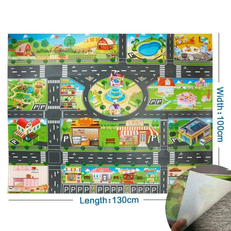 Colorful Cartoon City Traffic Play Mat with Toy Cars for Kids - Educational Baby Rug for Christmas and Birthday Gifts - Lacatang Shop