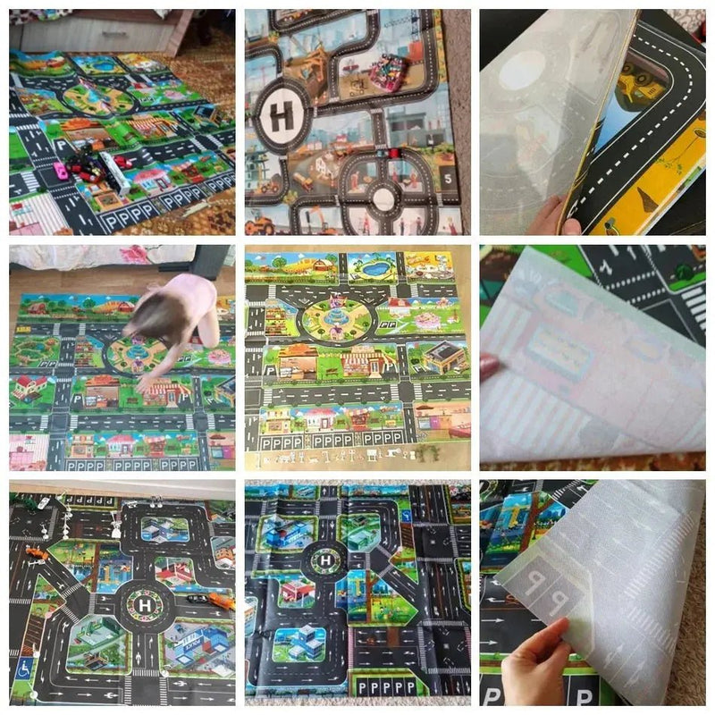Colorful Cartoon City Traffic Play Mat with Toy Cars for Kids - Educational Baby Rug for Christmas and Birthday Gifts - Lacatang Shop
