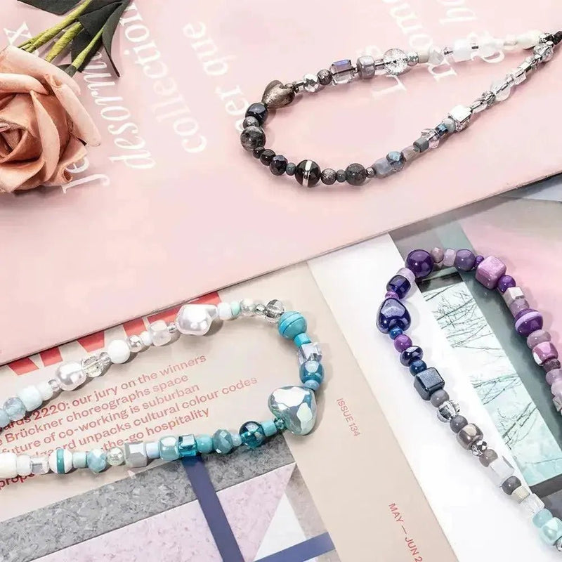 Colorful Love Heart Beads Cell Phone Chain New Beaded Phone Strap Handmade Love Charm Jewelry - Lacatang Shop