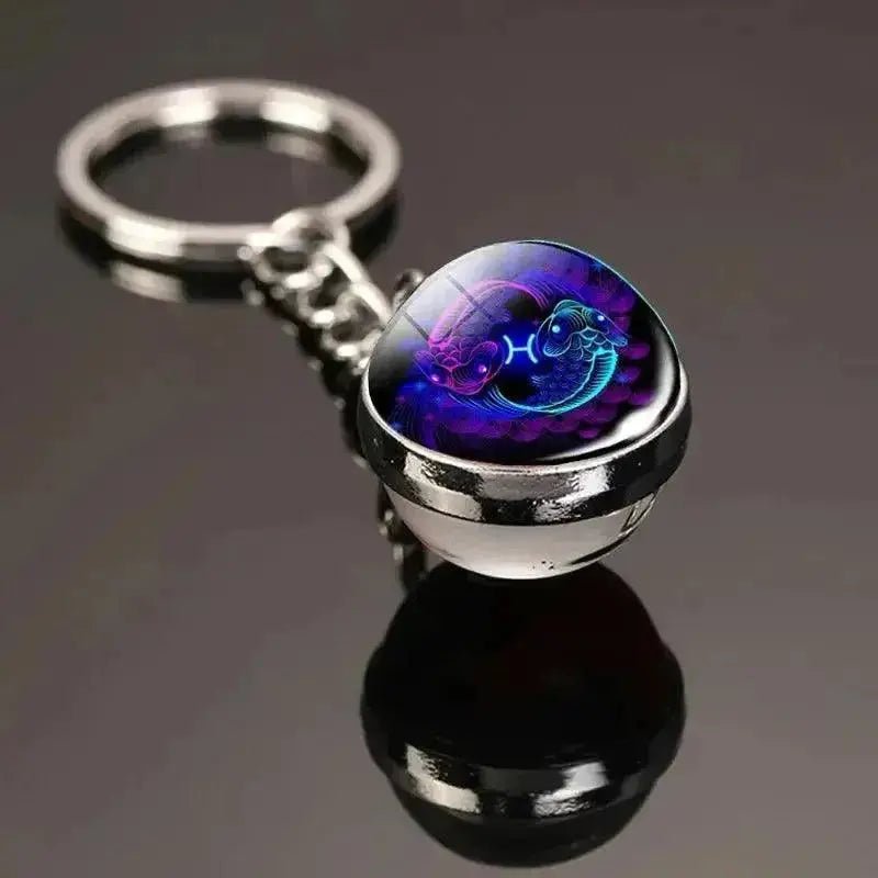 Creative 12 Constellation Key Ring Time Stone Double - Sided Glass Ball Metal Keychain Pendant Key Chain Accessories Fashion Gift - Lacatang Shop