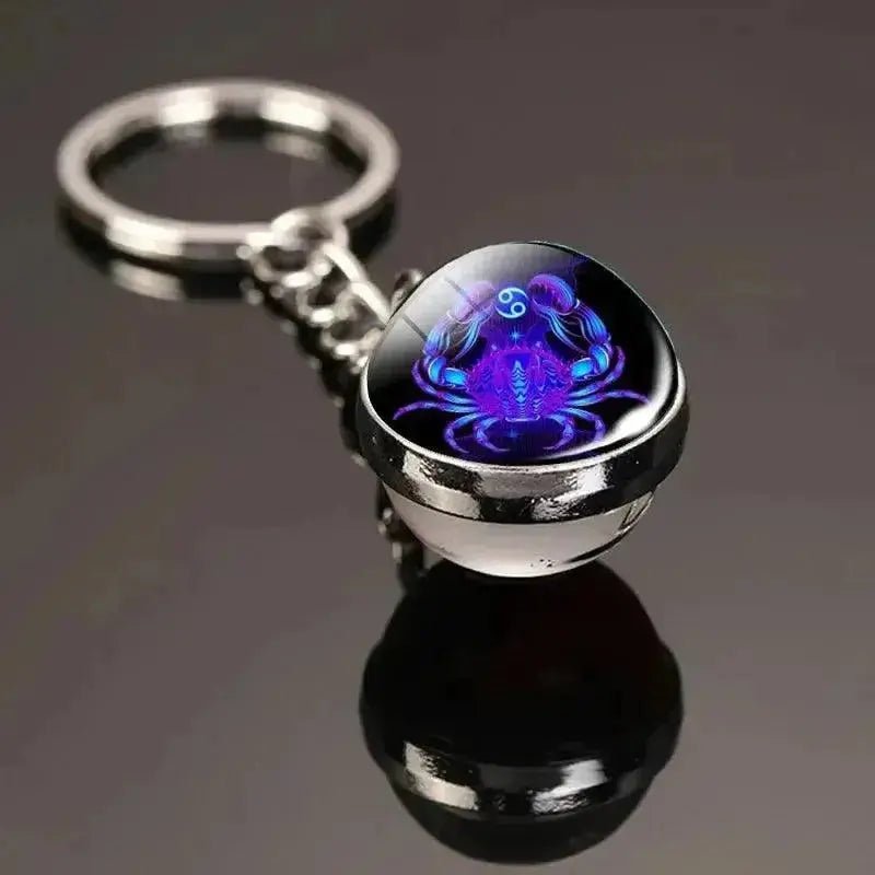 Creative 12 Constellation Key Ring Time Stone Double - Sided Glass Ball Metal Keychain Pendant Key Chain Accessories Fashion Gift - Lacatang Shop