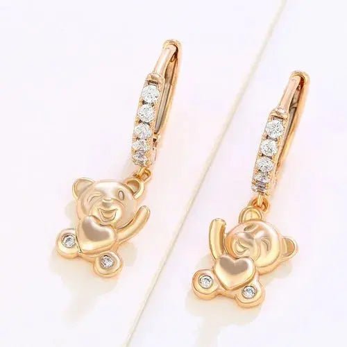 Cute cartoon heart - shaped bear earrings - Lacatang Shop