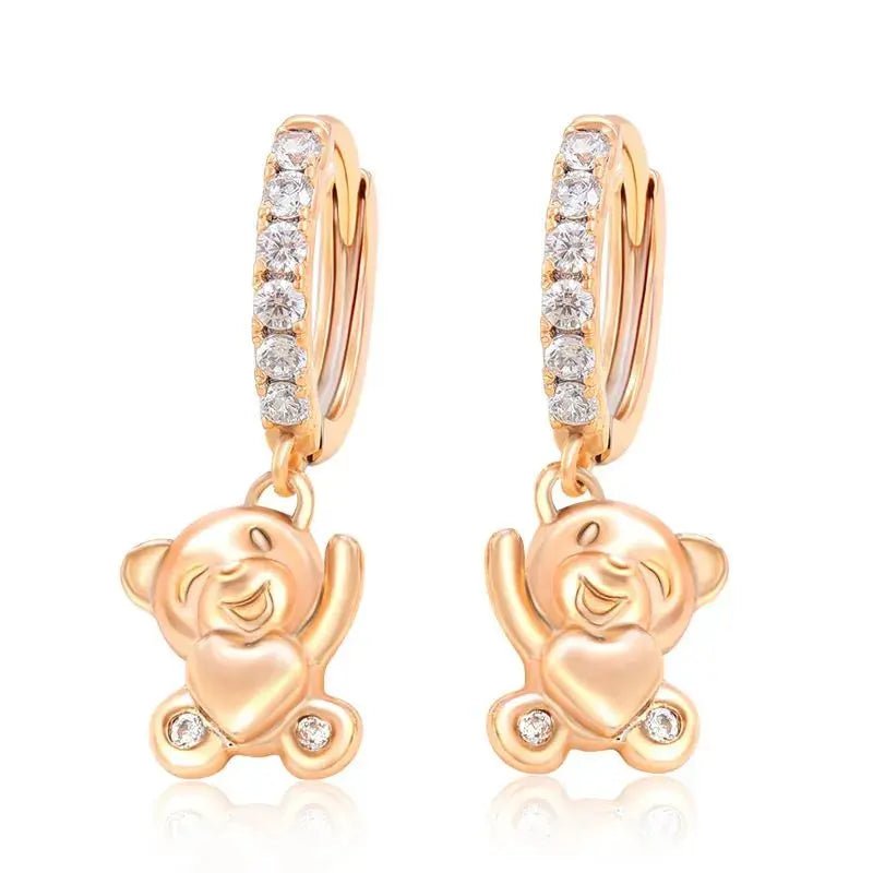 Cute cartoon heart - shaped bear earrings - Lacatang Shop