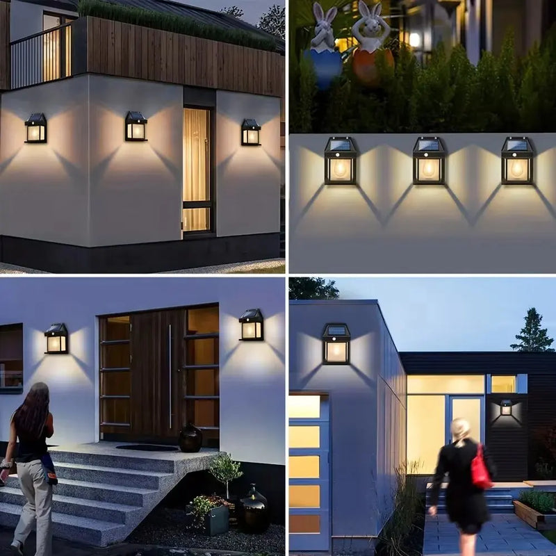 Solar Outdoor Waterproof LED Wall Light Powerful Solar Energy Lamp with Light Sensor for Garden Yard Fence House Decoration