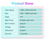 Develuck HD 1080P 170° Night Vision Waterproof Car Rear View Camera with Fisheye Golden Lens - Universal 12V Reverse System - Lacatang Shop