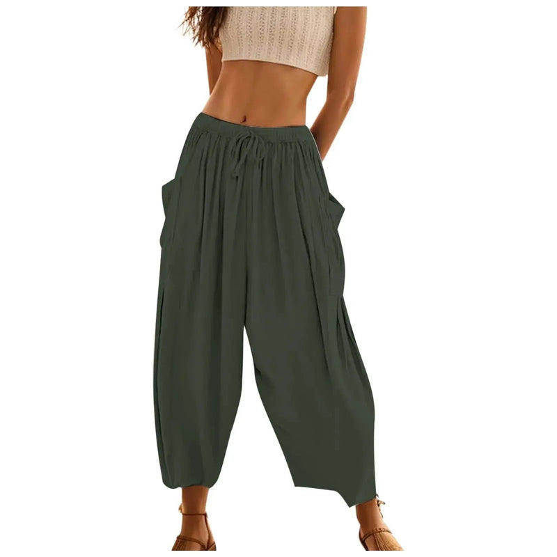 Drop Pocket Women's Harem Pants Summer 2024 Solid Color Loose Trousers Low Waist Outdoor Beach Holiday Female Long Pants - Lacatang Shop