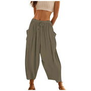 Drop Pocket Women's Harem Pants Summer 2024 Solid Color Loose Trousers Low Waist Outdoor Beach Holiday Female Long Pants - Lacatang Shop