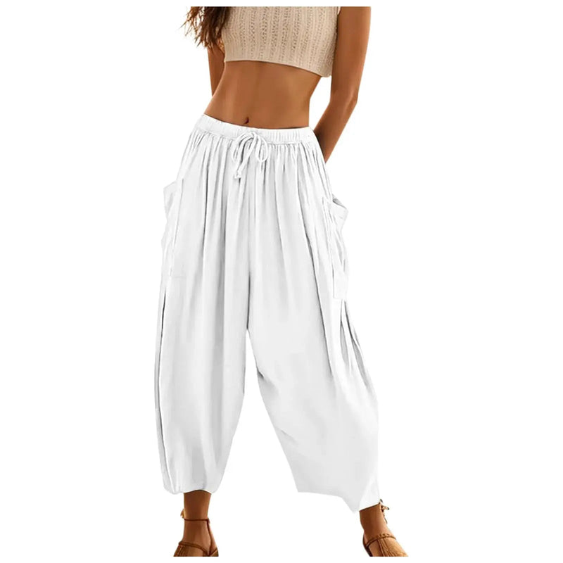 Drop Pocket Women's Harem Pants Summer 2024 Solid Color Loose Trousers Low Waist Outdoor Beach Holiday Female Long Pants - Lacatang Shop