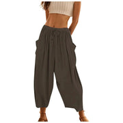 Drop Pocket Women's Harem Pants Summer 2024 Solid Color Loose Trousers Low Waist Outdoor Beach Holiday Female Long Pants - Lacatang Shop