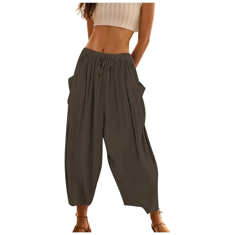 Drop Pocket Women's Harem Pants Summer 2024 Solid Color Loose Trousers Low Waist Outdoor Beach Holiday Female Long Pants - Lacatang Shop