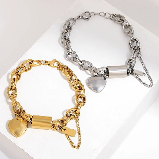 DZ Gold Color Thick Chain Stainless Steel Bracelets for Women Fashion Design Heart Love Pendant Wrist Jewelry - Lacatang Shop
