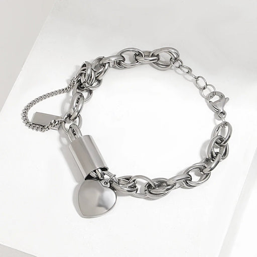 DZ Gold Color Thick Chain Stainless Steel Bracelets for Women Fashion Design Heart Love Pendant Wrist Jewelry - Lacatang Shop