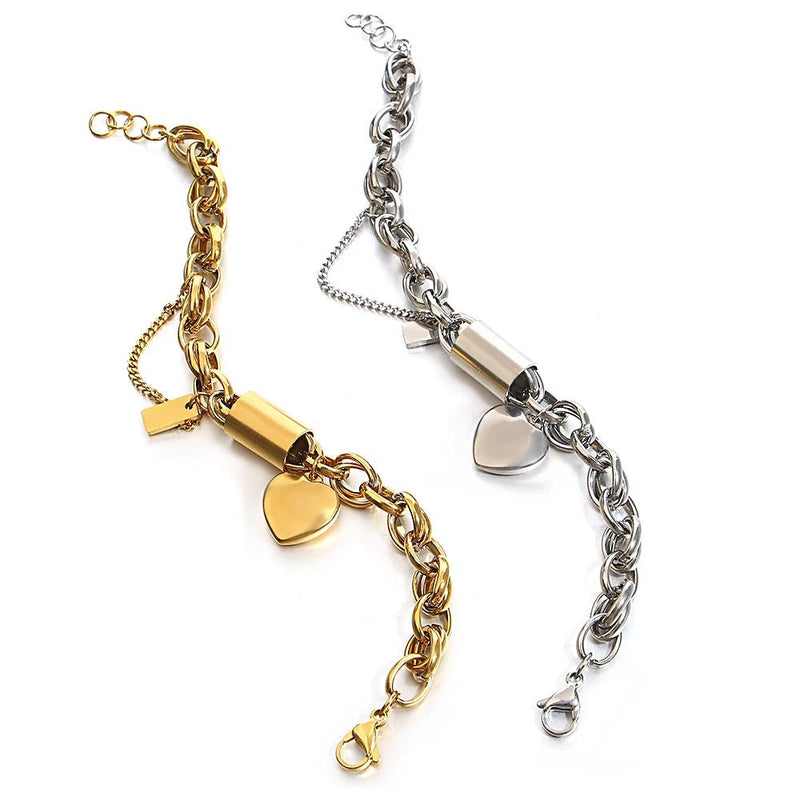 DZ Gold Color Thick Chain Stainless Steel Bracelets for Women Fashion Design Heart Love Pendant Wrist Jewelry - Lacatang Shop