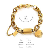 DZ Gold Color Thick Chain Stainless Steel Bracelets for Women Fashion Design Heart Love Pendant Wrist Jewelry - Lacatang Shop