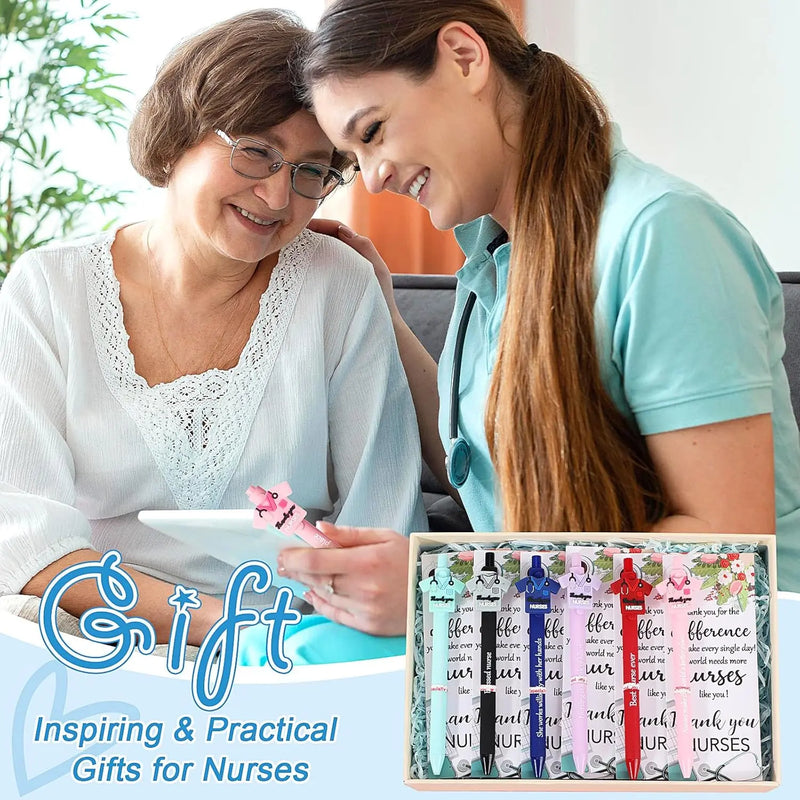 24 Set Nurse Pens Bulk 2026 Nurse Appreciation Gift Cute Medical Themed Cartoon Ballpoint Pens with Inspirational Greeting Cards for Nurse Week Doctor Medical Assistant Healthcare Worker Appreciation Gift CNA Week Supplies