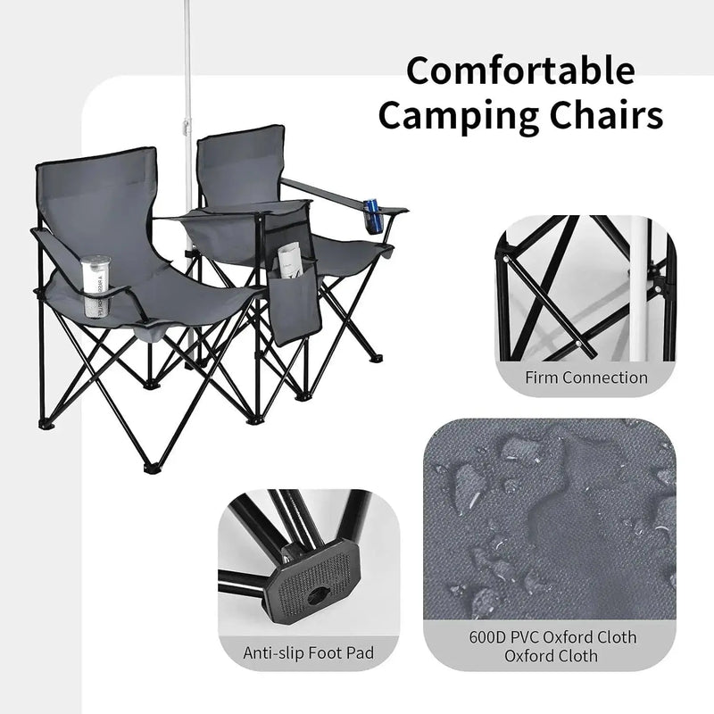 Portable Folding Picnic Double Chair W/Umbrella Table Cooler Beach Camping Chair for Patio Pool Park Outdoor Portable Folding Picnic Double Chair W/Umbrella Table Cooler Beach   AliExpress Lacatang Shop 