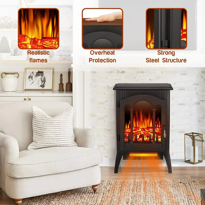 Electric Fireplace Stove, Freestanding Fireplace Heater with Realistic Flame, Indoor Electric Stove Heater - Lacatang Shop
