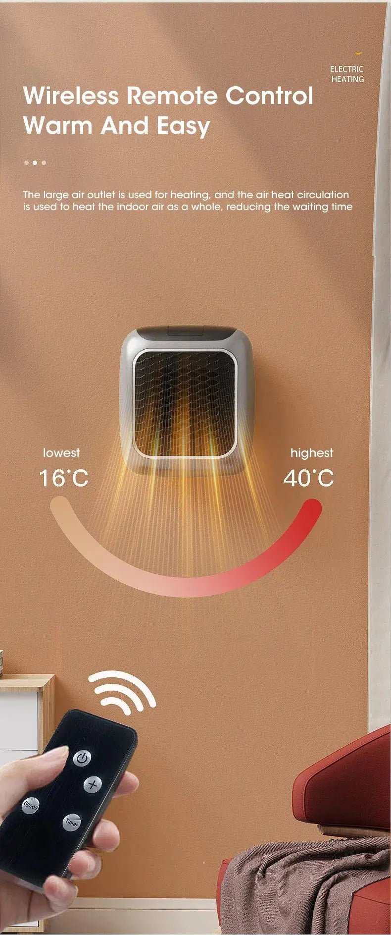 Electric Heater Home Appliance Heating Furnace Portable Heater Plug - in Room Heater Mini Radiator Remote Heating 500W - Lacatang Shop