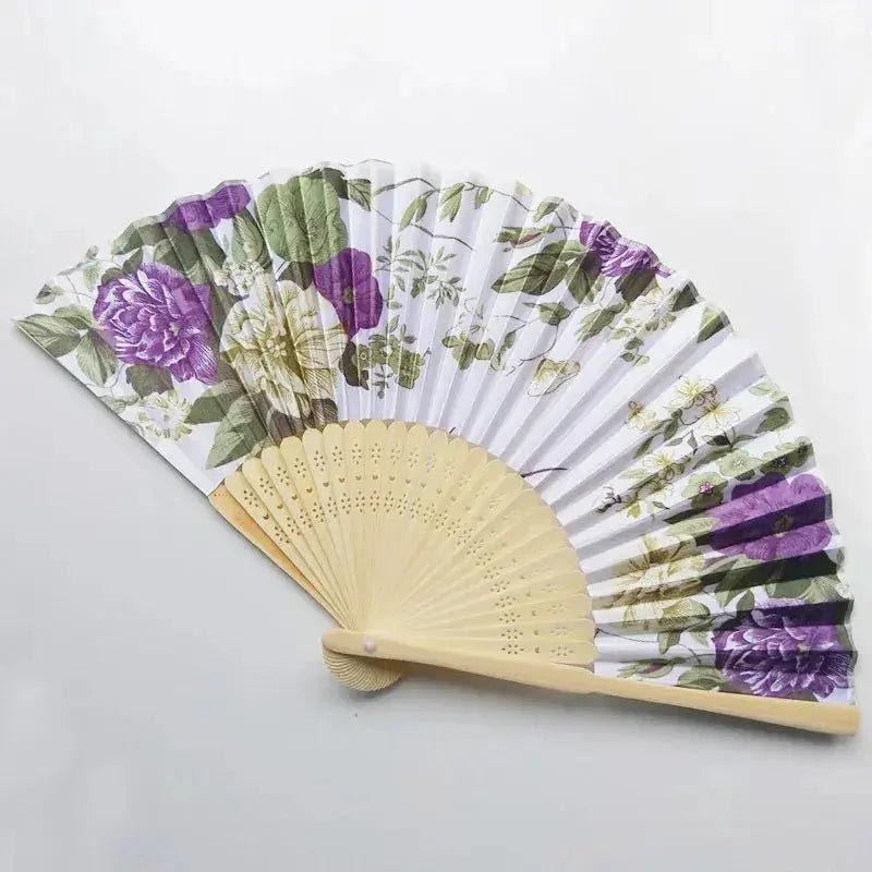 Elegant Bamboo and Cloth Folding Hand Fan with Floral Print for Weddings, Parties, and Dance Performances - Lacatang Shop