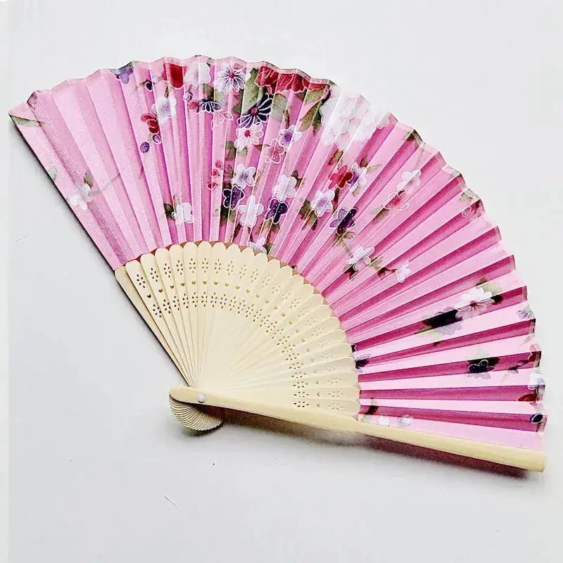Elegant Bamboo Bone Cloth Hand Fans with Floral Print for Weddings, Parties, and Dance Performances - Lacatang Shop