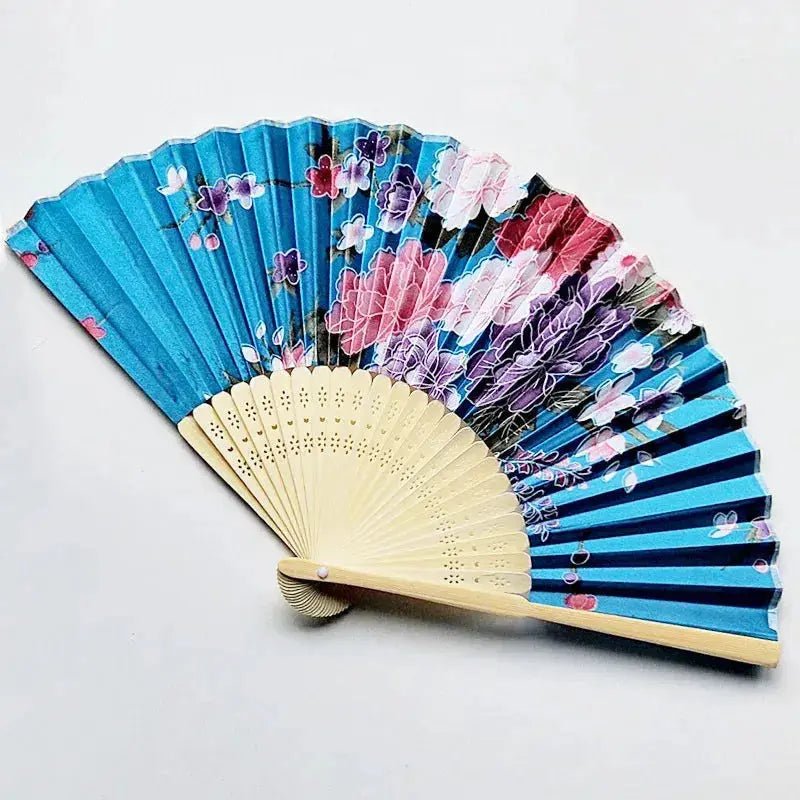 Elegant Bamboo Bone Cloth Hand Fans with Floral Print for Weddings, Parties, and Dance Performances - Lacatang Shop