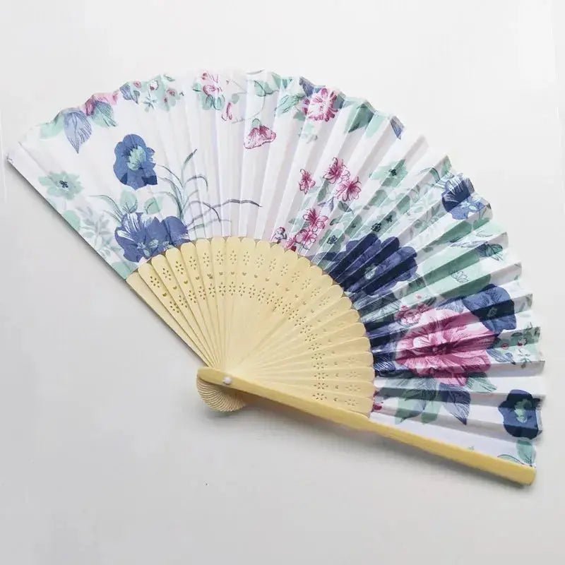 Elegant Floral Bamboo Bone Foldable Cloth Hand Fan for Weddings, Parties, and Performances - Lacatang Shop