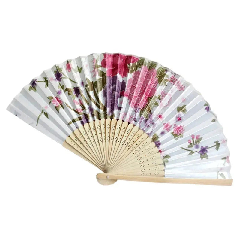 Elegant Floral Bamboo Bone Foldable Cloth Hand Fan for Weddings, Parties, and Performances - Lacatang Shop