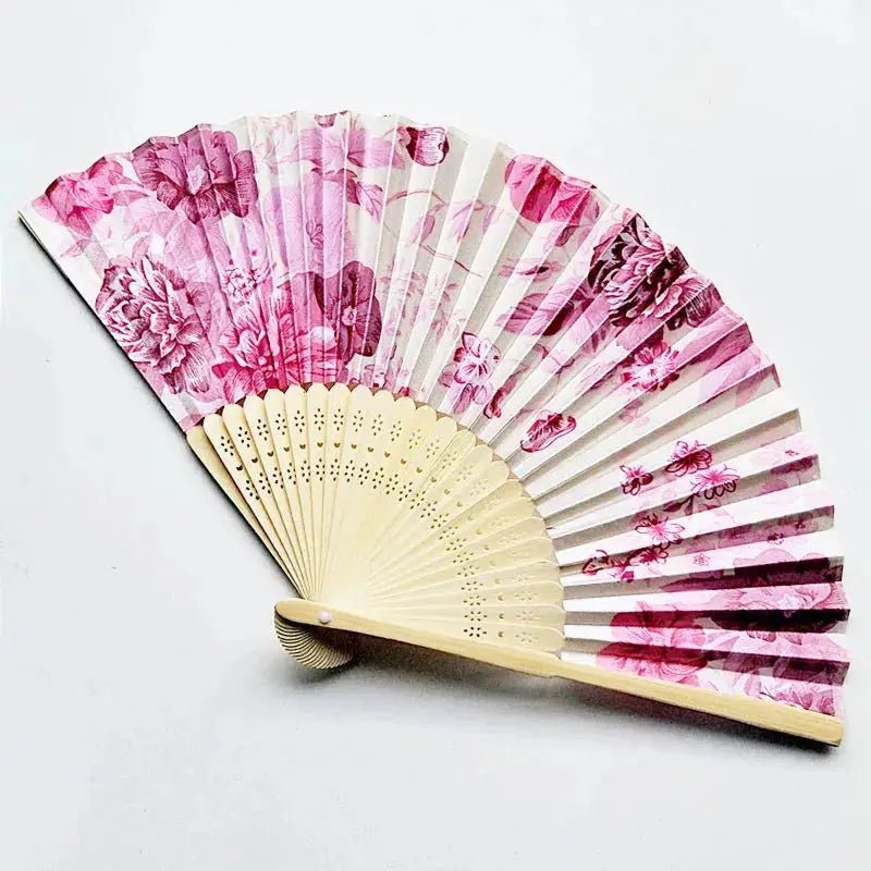 Elegant Floral Bamboo Bone Foldable Cloth Hand Fan for Weddings, Parties, and Performances - Lacatang Shop