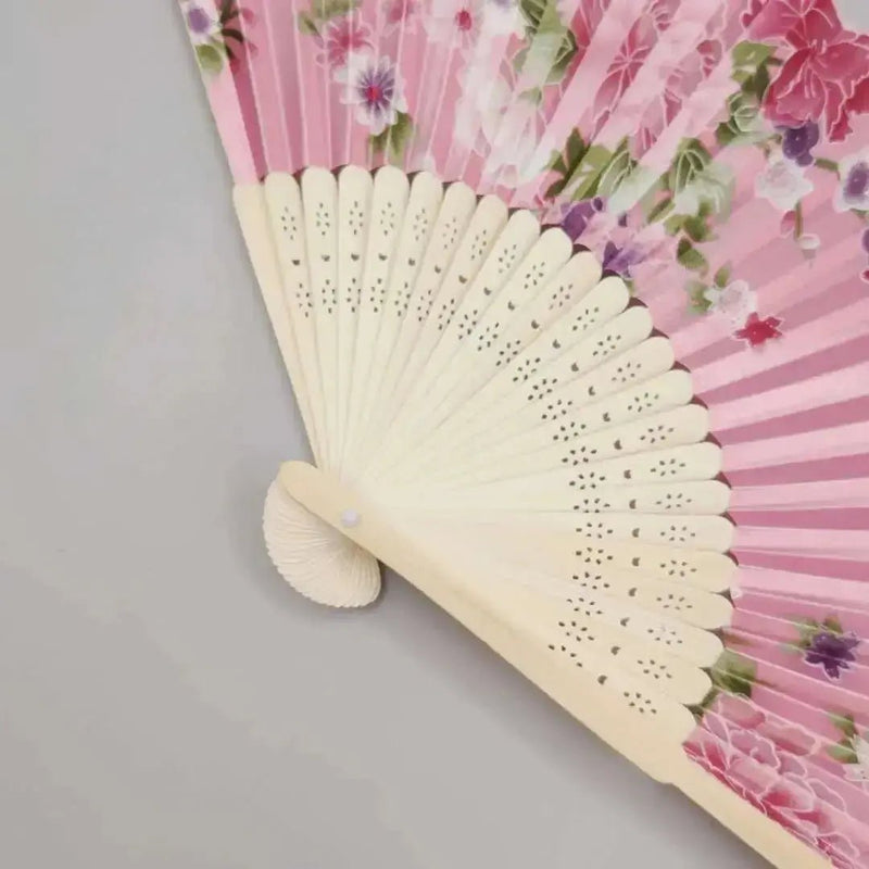 Elegant Floral Bamboo Hand Fan - Foldable Cloth Accessory for Weddings, Parties, and Dance Performances - Lacatang Shop