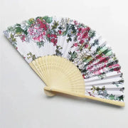 Elegant Floral Bamboo Hand Fan - Foldable Cloth Accessory for Weddings, Parties, and Dance Performances - Lacatang Shop