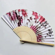 Elegant Floral Bamboo Hand Fan - Foldable Cloth Decoration for Weddings, Parties, and Dance Performances - Lacatang Shop
