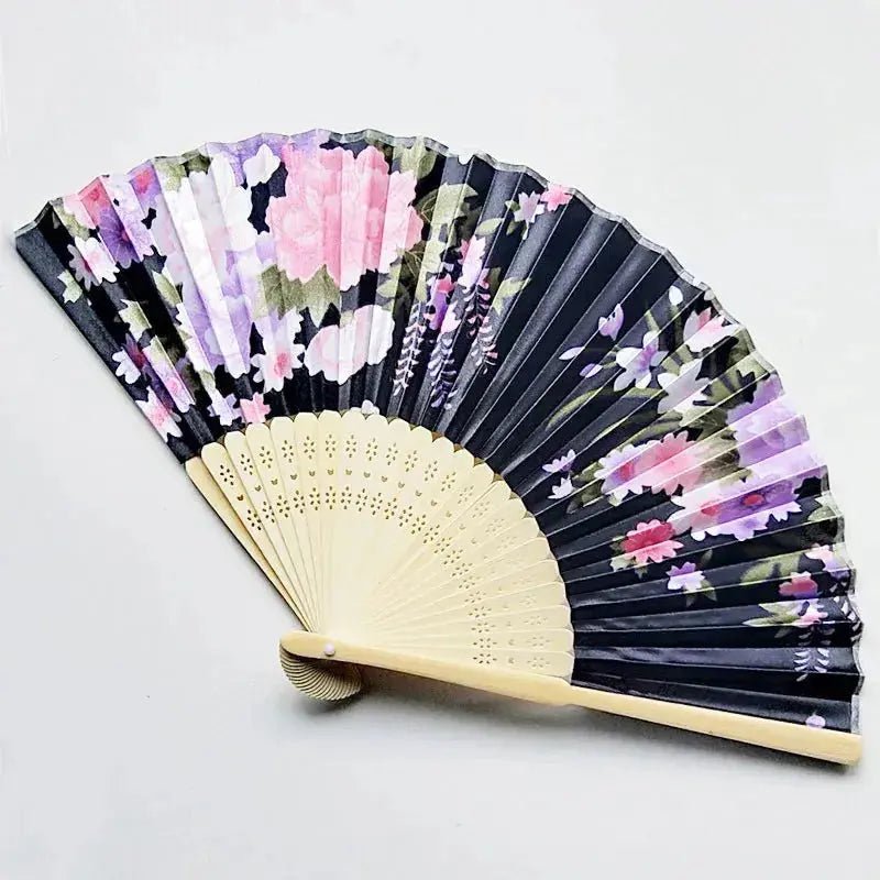 Elegant Floral Bamboo Hand Fan - Foldable Cloth Decoration for Weddings, Parties, and Dance Performances - Lacatang Shop