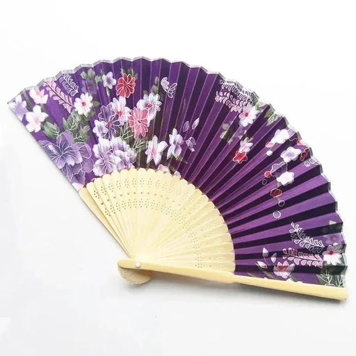 Elegant Floral Bamboo Hand Fan - Foldable Cloth Decoration for Weddings, Parties, and Performances - Lacatang Shop