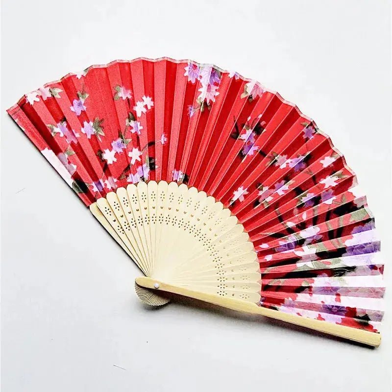 Elegant Foldable Cloth Hand Fans with Bamboo Ribs and Floral Design for Weddings, Parties, and Dance Performances - Lacatang Shop