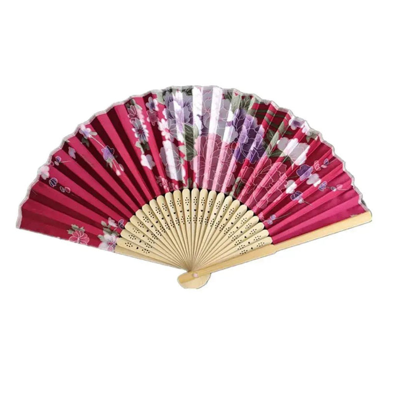 Elegant Foldable Cloth Hand Fans with Bamboo Ribs and Floral Print - Ideal for Weddings, Parties, and Dance Performances - Lacatang Shop