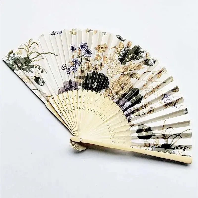 Elegant Handcrafted Foldable Cloth Fans with Bamboo Ribs - Floral Design for Weddings, Parties, and Performance Decor - Lacatang Shop