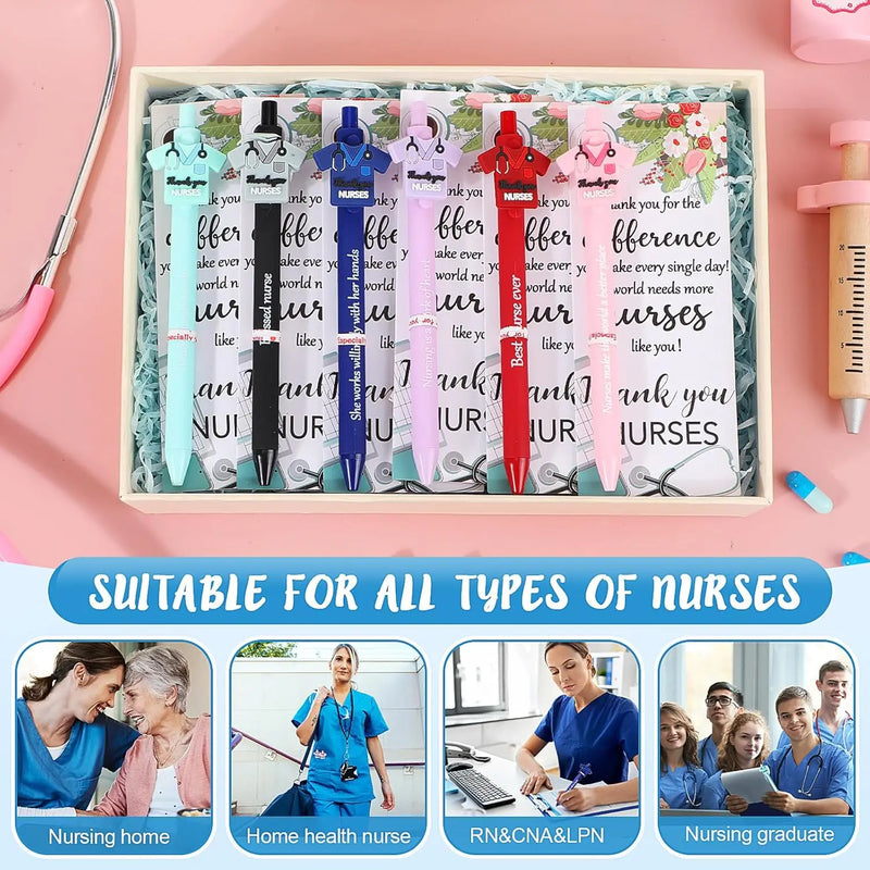 24 Set Nurse Pens Bulk 2026 Nurse Appreciation Gift Cute Medical Themed Cartoon Ballpoint Pens with Inspirational Greeting Cards for Nurse Week Doctor Medical Assistant Healthcare Worker Appreciation Gift CNA Week Supplies