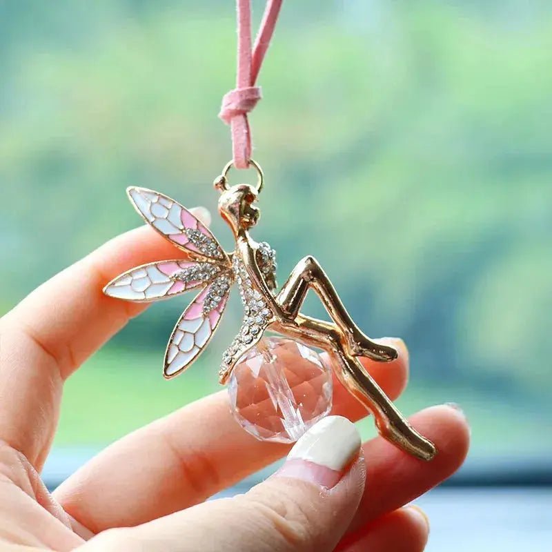 Fairy Pink Crystal Ball Car Rearview Mirror Pendant Decor - Lacatang Shop