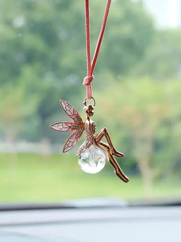 Fairy Pink Crystal Globe Rearview Mirror Pendant for Car Interior Decoration - Lacatang Shop