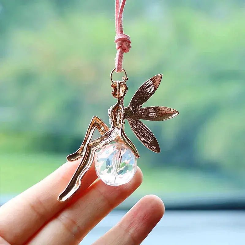 Fairy Pink Crystal Rearview Mirror Pendant for Car Interior Decor - Lacatang Shop