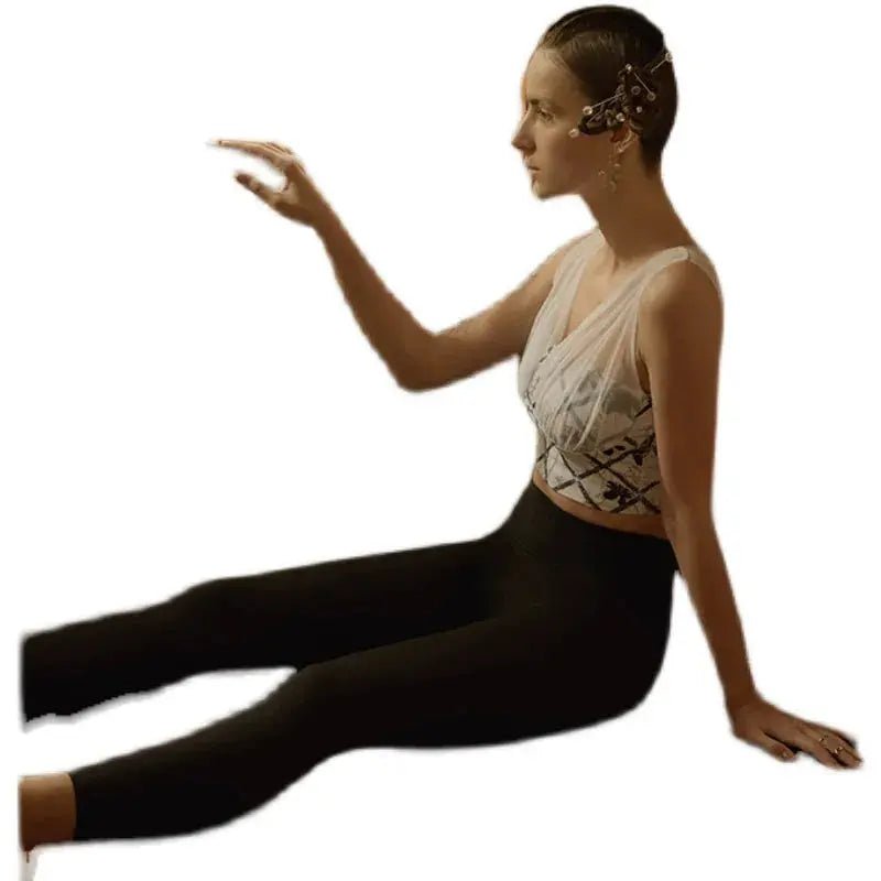 Fashion Mesh Patchwork Fairy Sleeveless Yoga Clothes Suit Exercise Underwear Bra Tight Fitness Vest Women with Chest Pad - Lacatang Shop