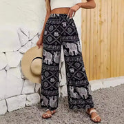 Fashion Women Wide Leg Pants High Waist Thailand Elephant Print Pant Summer Thin Straight Trousers Casual Bottom Female Clothing - Lacatang Shop