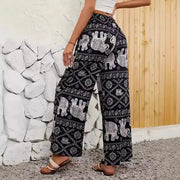 Fashion Women Wide Leg Pants High Waist Thailand Elephant Print Pant Summer Thin Straight Trousers Casual Bottom Female Clothing - Lacatang Shop
